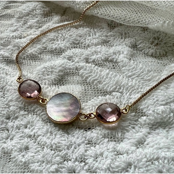 1 LEFT! LINA Morganite Mother of Pearl Adjustable Necklace - Picture 3 of 9